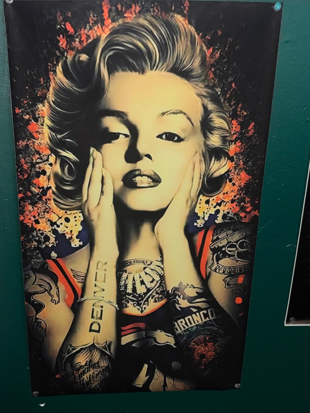 Marilyn Monroe Pop Tattoo Portrait - Black, Cream & Orange Accents